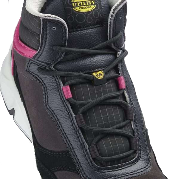 Calzado de seguridad para mujer Diadora ATHENA MID S3L FO SR ESD hierro y rojo frambuesa