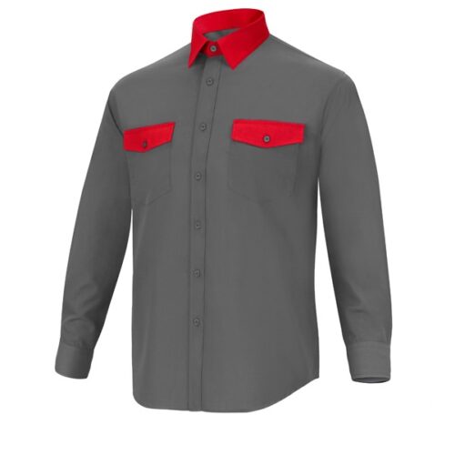 Camisa manga larga 2 bolsillos Cargo Vesin Bicolor gris-rojo