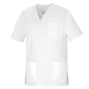 Casaca cuello pico unisex manga corta Vesin blanco