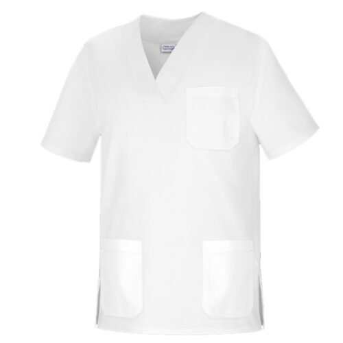 Casaca cuello pico unisex manga corta Vesin blanco