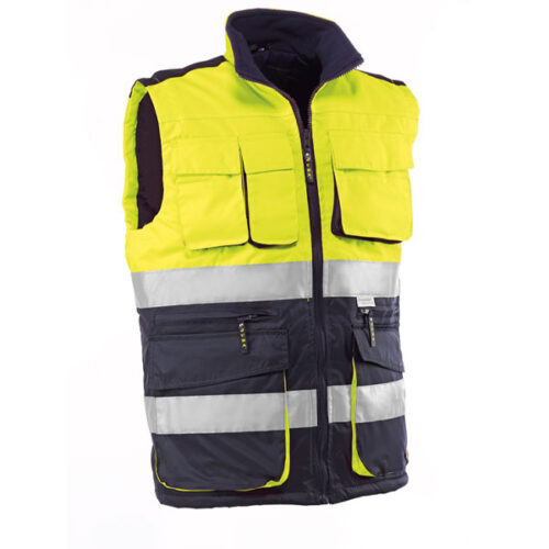 Chaleco multibolsillos Juba HV717 ELBRUS Amarillo flúor - Azul marino