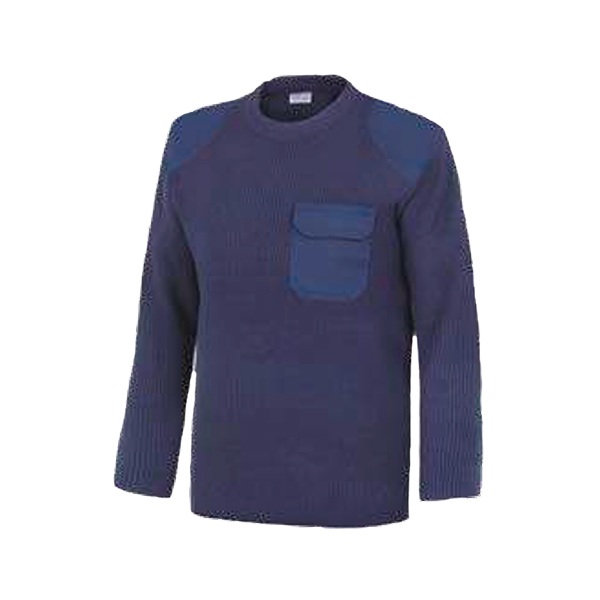 Jersey cuello redondo con refuerzos y bolsillo Vesin azul