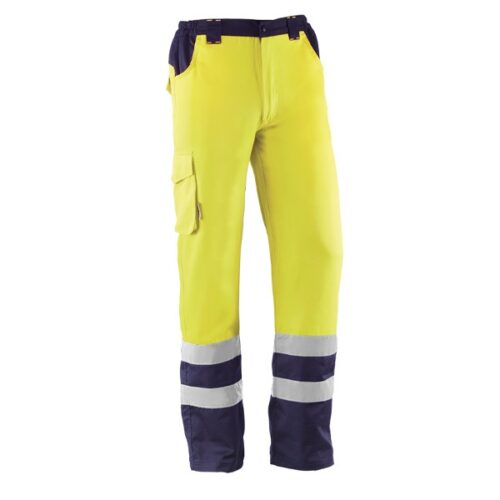 Pantalón multibolsillos Juba HV748BC DOVER Amarillo Flúor - Azul Marino
