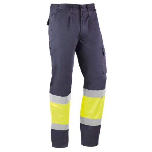 Pantalón multibolsillos Juba HV810 KRETA Azul marino - Amarillo flúor