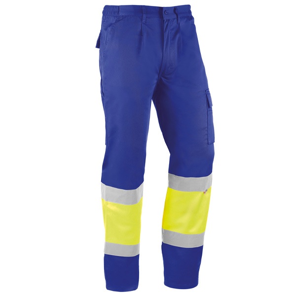 Pantalón multibolsillos Juba HV812 HYDRA Azulina - Amarillo flúor