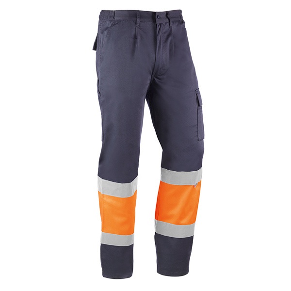 Pantalón multibolsillos Juba HV820 KARELIA Azul marino - Naranja flúor