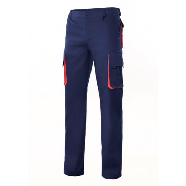 Pantalón multibolsillos con refuerzos azul-naranja