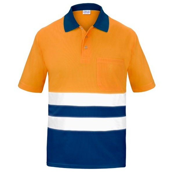 Polo Manga corta con Bolsillo Traspirable Alta Visibilidad Vesin naranja-azul