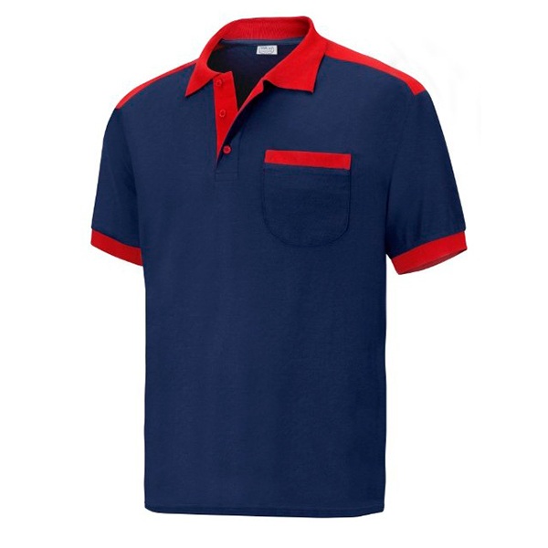 Polo cargo manga corta con bolsillo azul-rojo