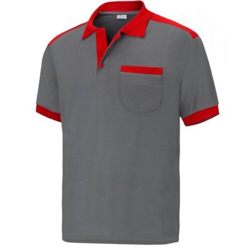 Polo cargo manga corta con bolsillo gris-rojo