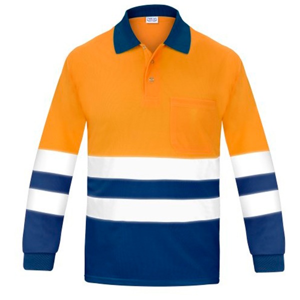 Polo manga larga alta visibilidad transpirable Vesin naranja-azul