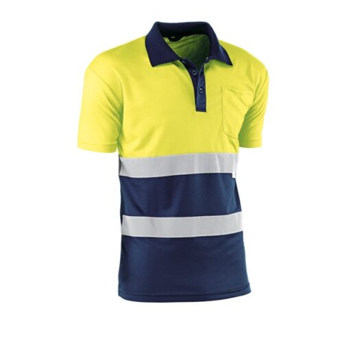 Polo transpirable bicolor de manga corta de alta visibilidad Juba HV720BCAZUL GALES
