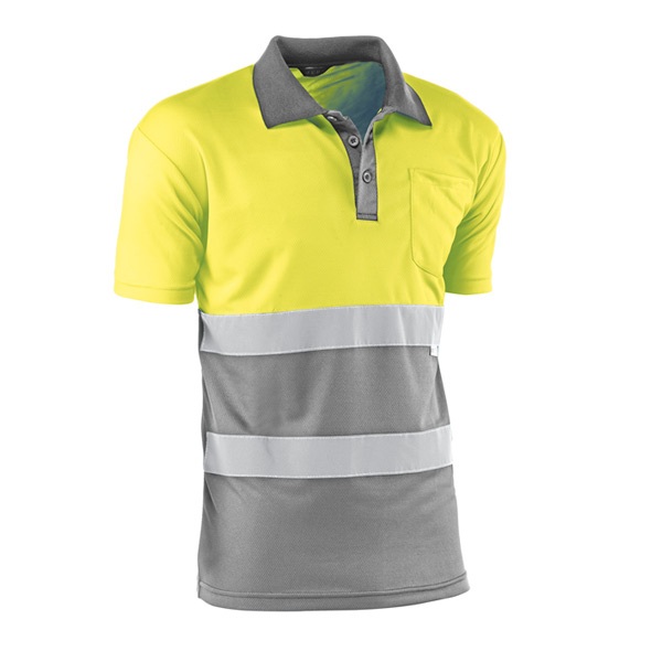 Polo transpirable bicolor de manga corta de alta visibilidad Juba HV720BCGRIS GALES