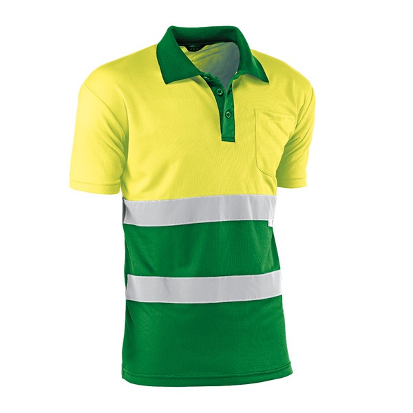 Polo transpirable bicolor de manga corta de alta visibilidad Juba HV720BCVERDE GALES